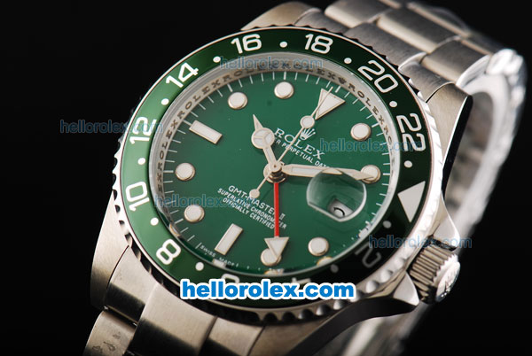 Rolex GMT-Master Automatic Movement Silver Case with Green Dial and Green Bezel-White Round Marker - Click Image to Close